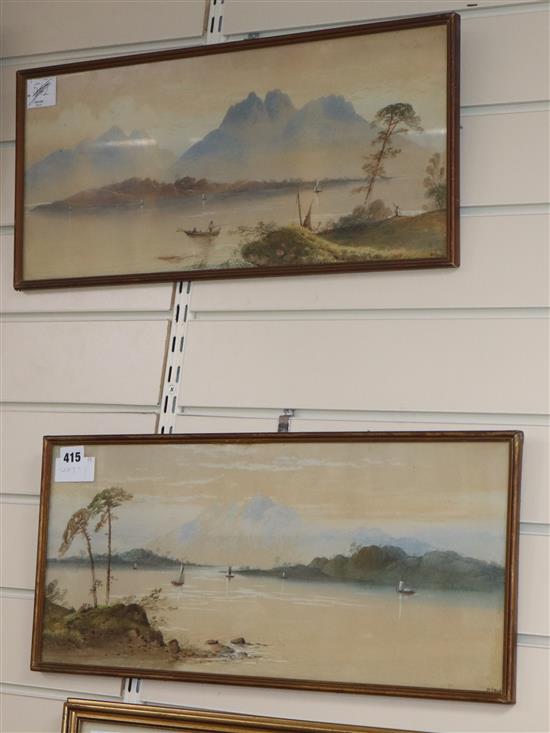 William Earp (1831-1914) pair of watercolours, Loch scenes, signed, 23 x 52cm